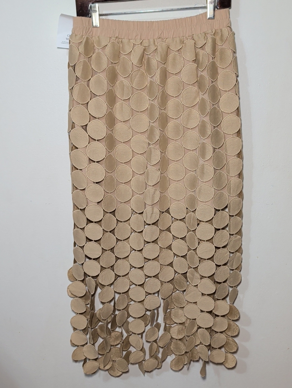 Cicy Bell Hollow Out Maxi Skirt Tan High Waist Long Fringe Boho NEW Women Size L - Picture 5 of 6